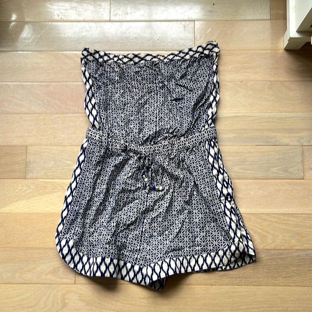 blue patterned romper